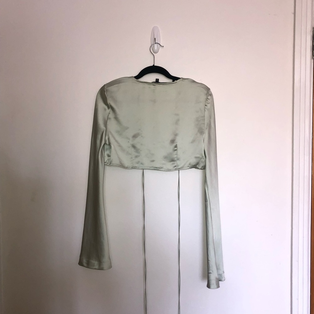 Dynamite Pastel Green Satin Wrap Top - Picture 9 of 12